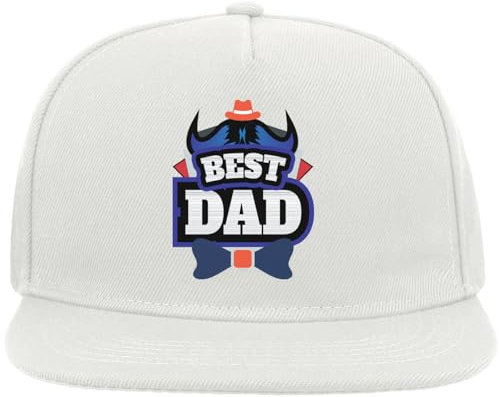 Atspauda Best Dad Bull Horns Snapback Flat Visor Cotton Blend Cap White, weiß, Einheitsgröße