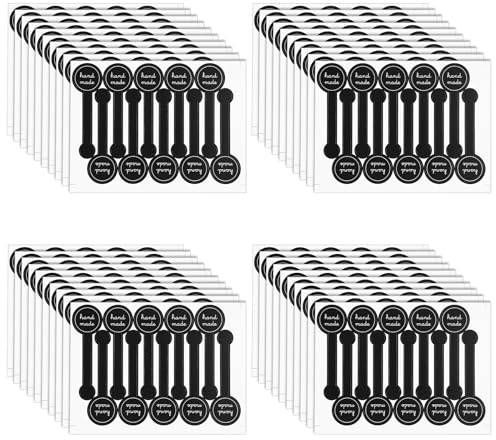 GEEHUA 400 Pcs Handmade Bakery Stickers, Black Long Label, Self-Adhesive Lollipop Sealing Stickers, Food Retail Package Seal Labels, Tamper Resistant
