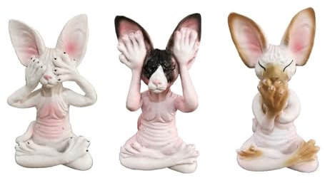 Whbbbj 3-teiliges Sphynx-Katzen-Statue, Katzenstatue aus Kunstharz, süße Katzenfigur, Skulpturen haarloser Katzen, modernes Tierdekor, Einweihungsgeschenk for Büro, Wohnzimmer, Flur, Gästezimmer