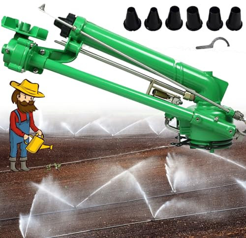 YANGYMM Sprinkler für die Bewässerung von landwirtschaftlichen Betrieben mit Druckmesser, 1,5-Zoll-Regenpistolen-Sprühkopf, 360°-Bewässerung Flächen, für Rasen- und Gartenbewässerung mit 5 Düsen