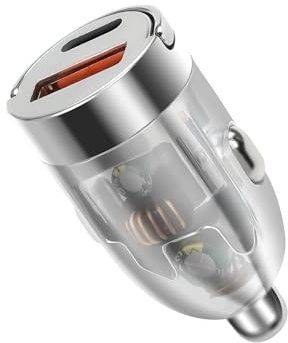 YACSEJAO Cargador de coche con anillo oculto de 120 W, USB C [PD 60 W PPS y QC 60 W] 12 V USB Socket de carga rápida Mini adaptador de encendedor de cigarrillos
