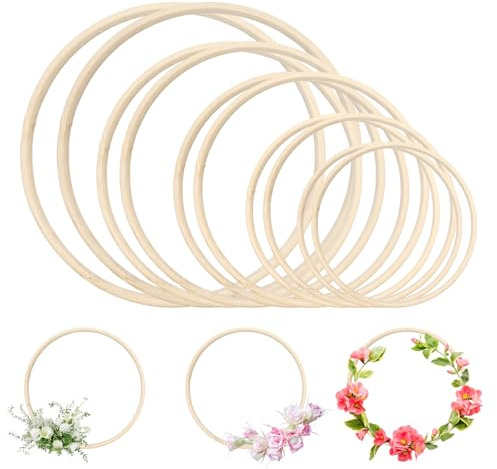 10 Stück Holzringe zum Basteln, Traumfänger Ringe Dekoringe zum Hängen Traumfänger Ringe Deko Hochzeit 10-20cm Holzring für DIY Traumfänger Blumenring Holzringe Makramee Hängende Girlandendekoration