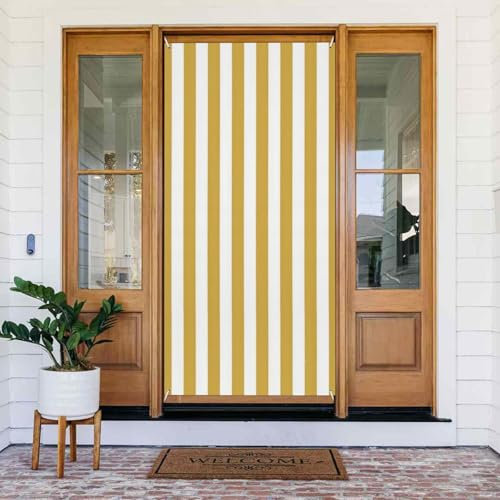 FUkker Door Curtain Kitchen Bedroom Balcony Curtain Printed Door Curtain One-piece Door Curtain Insulation Door Curtain Partition Large Mustard Yellow And White Cabana Tent Stripe,35.4inx72.8in