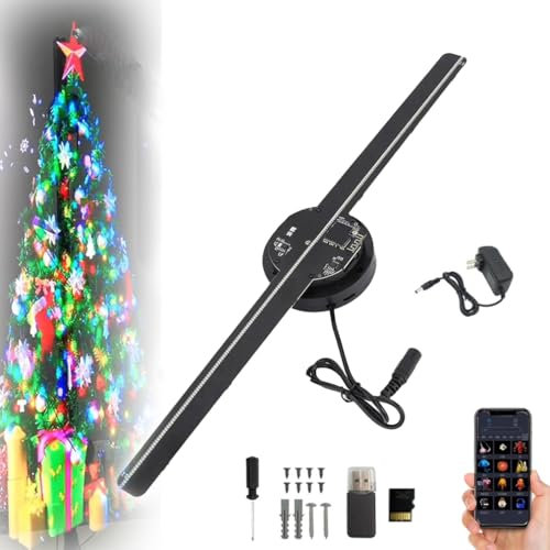 3D Hologram LED Fan Projector, 3D Hologram Fan, 3D Hologram Projector, 3D Holographic Projector Advertising Display with 224 LED Light Beads for Shop, Bar, Christmas