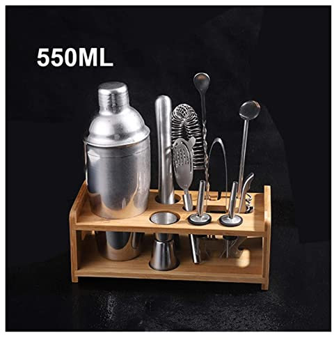 QTANZIQI Shaker à Cocktail Ensemble de Shaker à Cocktail en Acier Inoxydable 550 ml/750 ML Ensemble de Shaker à Cocktail avec Pilon Jigger cuillère à Glace Pince à Glace kit de Barman (Couleur : 750