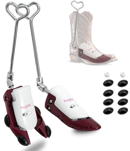 HugList Shoe Stretcher Set for Women - Adjustable Width & Height Boot Stretcher, Cowboy Boot Widener Expander, High Instep & Toe Box Expander with Bunion Plugs & Deodorant Balls, Size 5-8.5, Burgundy
