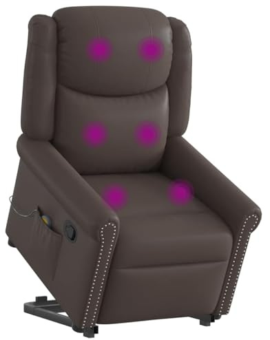 vidaXL Stå-upp massagestol glänsande brun konstläder, fåtölj, fåtölj med uppresningshjälp, reclinerstol, fåtöljer, fåtöljer med uppresningshjälp