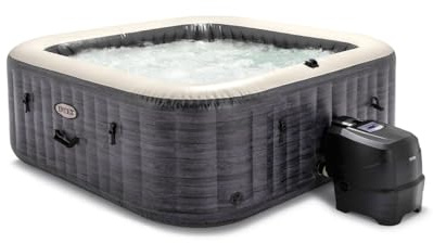 Intex 28452NP - Idromassaggio Gonfiabile Quadrato PureSpa Greystone Deluxe, 6 Posti, 170 Getti, PVC, Grigio, 196x196x71 cm