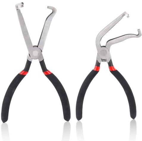Fatiya 2 Pieces Automotive Electrical Disconnect Pliers, Car Electric Connector Pliers, Auto Electrical Plug Removal Tool for Push Tab Style Plugs Fuel Line Petrol Clip Pipe (Straight & 60°Bend)