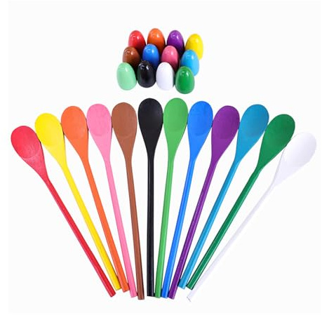 Uqezagpa Pack Of 12 Wooden Eggs Balance Spoon Relays Race Game Set For Outdoor Kids Teamwork Activity And Coordination Training Wooden Eggs Spoon Race Game Set For Kids