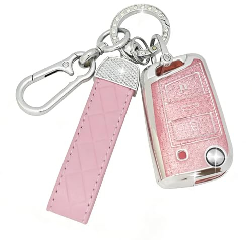 SparkleJoy Autoschlüssel Hülle mit Schlüsselanhänger Kompatibel mit VW Volkswagen Passat B8 Golf 7 Tiguan T-Cross Polo CC Seat Leon Ibiza Skoda Superb Kodiaq，TPU Schutzhülle Cover - Flip Key