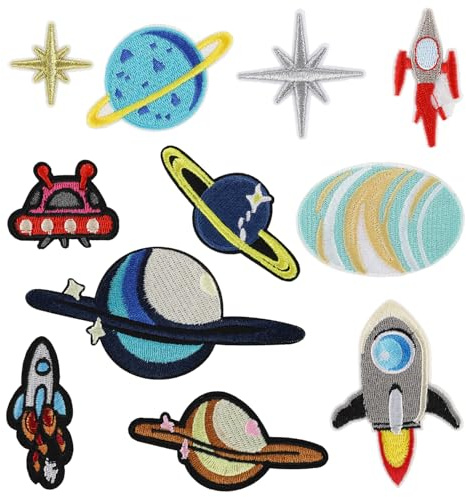 Prmape 11 Stück Aufnäher Kinder, Patches zum Aufbügeln, Flicken zum Aufbügeln, Aufnähen, Bügelbild Planeten für Kleidung DIY T-Shirt Jacken Jeans Rucksäcke Hut, (Planetenserie)