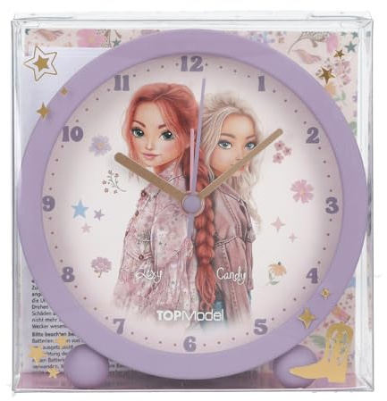Depesche 13861 TOPModel Cowgirl - Réveil en Violet pour Enfants, avec Motif de Mannequin et Fleurs, Horloge silencieuse avec Fonction lumière, Pile Incluse