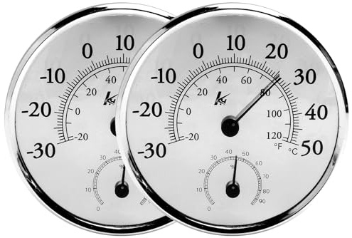 KQDRAVINE Analoges Thermo Hygrometer Set 2 Stück – Präzises Thermometer Hygrometer Innen Außen Ohne Batterie Großes 13 cm Zifferblatt Zum Hängen Oder Stellen Für Raumklima Keller Büro