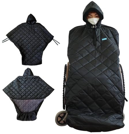 Wheelchair Blanket Hooded Raincoat Poncho Cover Waterproof And Windproof Winter Wheelchair Full Body Warm Blanket, Cotton Lined Wheelchair Comfort Cover(Large)