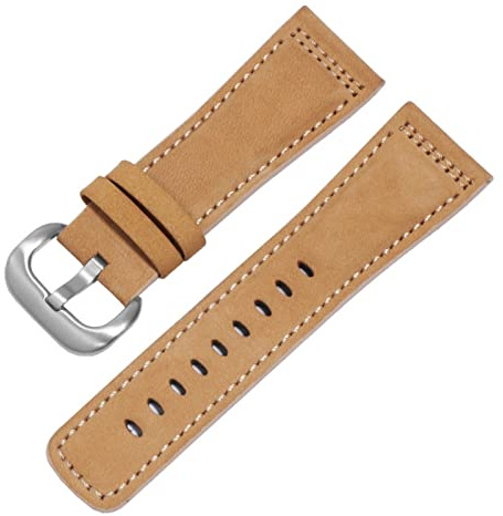 Cong Yi Frostat klockarmband i äkta läder, 28 mm, svartbrunt, ersättningsrem, kompatibel med S2 M2 P3 T2-serien, retroklocka, kedja(Light brown silver)
