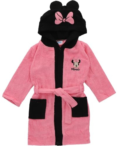 Disney - Peignoir de bain Minnie avec petit nœud - Poches latérales - Cordon de serrage - 100% Polyester - Rose (FR/ES, Âge, 2 ans, 4 ans, Taille normale, Rose)