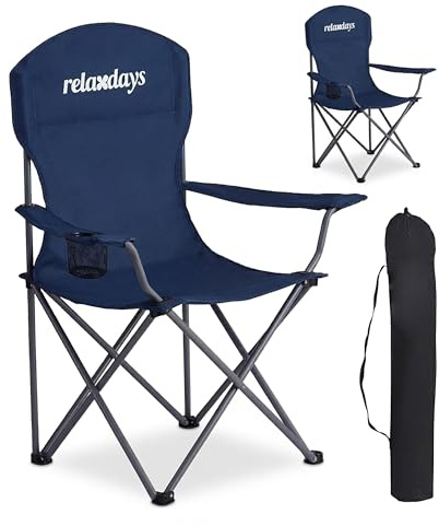 Relaxdays Camping Stuhl, 2er Set, faltbar, Tragetasche, Getränkehalter, 150 kg, Klappstühle, Polyester, Metall, blau