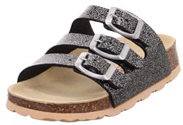 Superfit Mädchen Fussbettpantoffel 800113 Pantoffeln, Schwarz Silber 0100, 33 EU