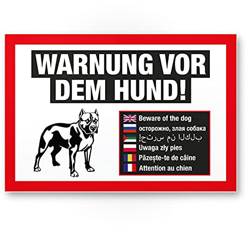 Komma Security Warnung vor dem Hund Schild mehrsprachig weiß-Hinweisschild wetterfest Hundeschild Gartentor Einfahrtstor die Haustür Türschild Abschreckung Warnschild Einbruchschutz