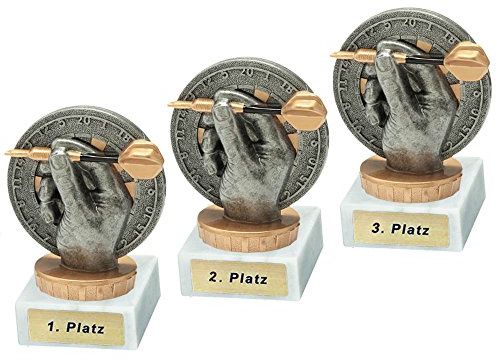 RaRu 3 Dart-Pokale mit Wunschgravur und Resin-Klebefigur
