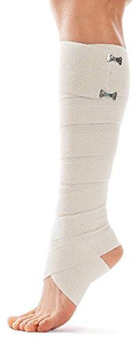 TOROS-GROUP Bandage enveloppant flexible Bande de Crepe élastique bandage de corps pour la compression avec 2 agrafes Сontre les jambes enflées Pour un long voyage fatigant - 8cm x 1,5m Beige