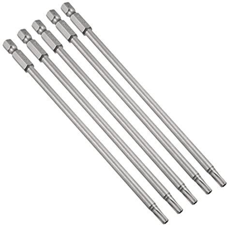 sourcing map 5 Stück T20 Torx Bit Set, 150mm Länge Magnetisch Bitsatz mit 1/4 Zoll Hex Sechskant S2 Stahl für Sicherheit Schraubendreher Akkuschrauber Schrauben Werkzeug