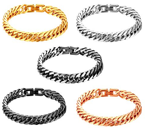 JewelryWe Schmuck 5pcs Herren Armband Edelstahl Panzerkette Armband schwer Glieder Link Kettenarmband 21CM Armkette Armreif Silber Gold Rosegold Schwarz Grau