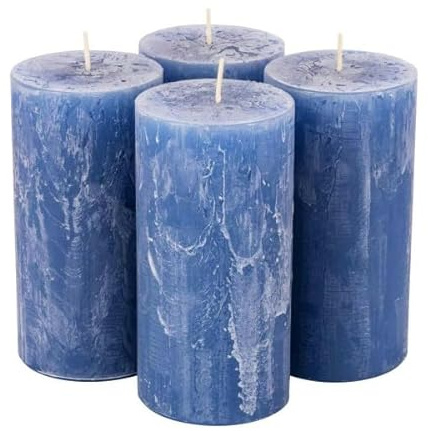 Klocke Kerzen Rustikale Stumpenkerzen – 4 Stück - Wachskerzen/Rustickerzen/Adventskerzen Weihnachten (Saphir Blau, Groß: Höhe 14cm / Ø 7cm)