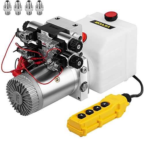 Happybuy Hydraulikpumpe Doppelwirkende Hydraulikkrafteinheit Doppelmagnet-Hydraulikkraftpaket 12V DC Hydraulische Kraftpumpe mit 4,5L Reservoir für Dump Anhänger Auto Heben