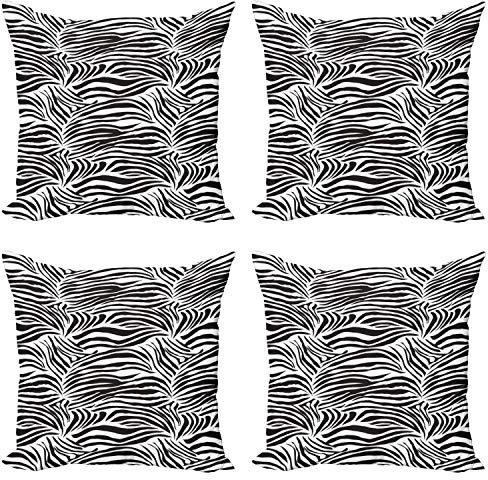 ABAKUHAUS Zebra-Druck Dekokissen Kissenbezug 4er Pack, Wilde Zebra-Linien, Modern Accent Doppelseitiger Digitaldruck, 45 x 45 cm, Schwarz-Weiss