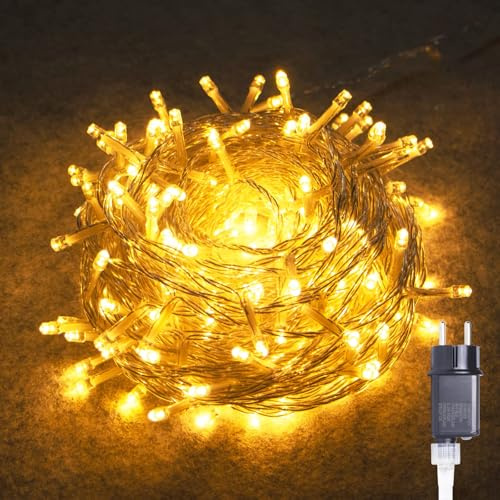 Luci Natale Esterno 100LEDs 10M,GlobaLink Luci Albero di Natale IP44 Impermeabile,8 Modalità Luce,Funzione Memoria Luci Natalizie Decorazione Natalizia per Casa Giardino Matrimonio Feste-Bianco Caldo