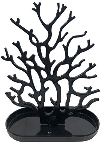 NewFerU Korallenbaum-Schmuckständer zum Aufhängen an Halsketten, Armbändern, Ohrringen, Organizer mit einem Ring für Armbanduhren, für Frauen und Mädchen (schwarz)