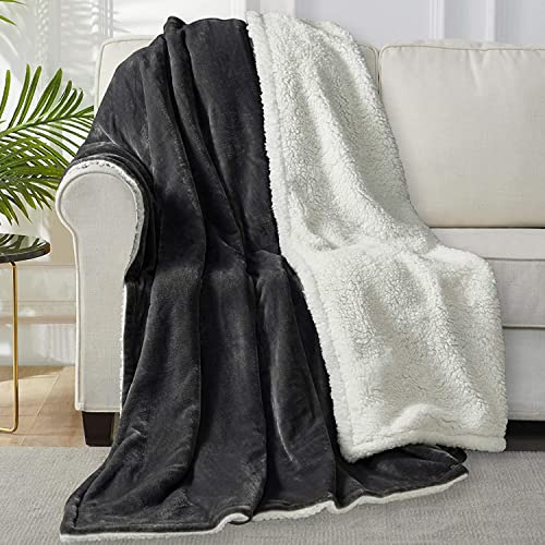 WOLTU Kuscheldecke flauschig, Sherpa Decke, 220x240 cm Anthrazit