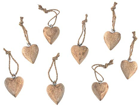 Marzoon Holz Anhänger Set Herz 4 x 4,5 cm - 8er Set Massivholz Herzen zum Hängen mit Juteband - Rustikale Holz-Deko - Vintage Deko für Geschenke - Mini-Deko - Mitbringsel