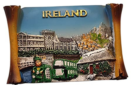 Irland Collage Scroll Kühlschrankmagnet - Leprechaun / Bus / Telefonzelle / Dublin Castle / Record Wardrobe Tower / für Fans von Riverdance / Blarney Stone / Galway / Emerald Isle Souvenir