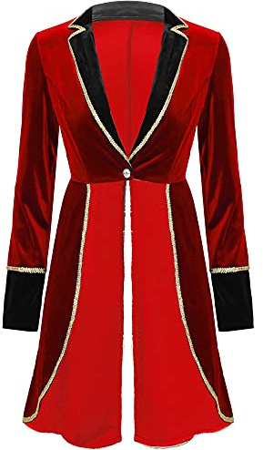 iEFiEL Damen Zirkus Kostüm Vintage Mantel Showman Frack Jacke Ringmaster Uniform Blazer Samt Smoking Halloween Karneval Kostüm