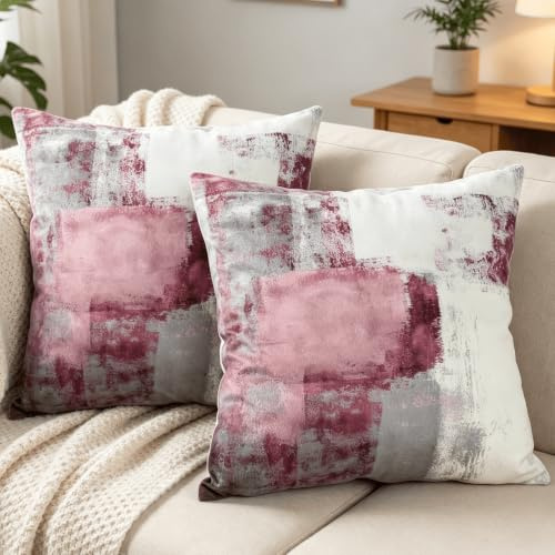 OYIMUA Deko Kissenbezug 50x50 2er Set Samt Kissenbezüge Rosa-Lila Landhausstil Kissenhülle Aesthetic Dekokissen Kuschelkissen Quadratisch Sofakissen Couchkissen Outdoor Kissen Zierkissen