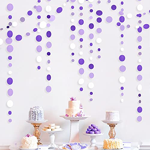 Pink Blume 46Ft Guirlande de Pois Violets et Blancs à Suspendre en Papier à Pois pour Anniversaire Fiançailles Mariage Douche Nuptiale Saint Valentin Bapteme décorations de fête à thème Lilas