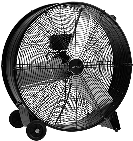 COSTWAY Ventilateur de Sol 24″ Industriel à Volume d'Air Elevé avec 3 Vitesses, 3 Pales en Aluminium, Moteur en Cuivre, Roulettes et Poignée Latérale