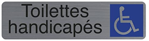 Exacompta - 67164E - 1 Türschild selbstklebend Toilette Behindertenholz - Wandschild bedruckt - auf allen Untergründen - Aluminium gebürstet - Maße: 16,5 x 4,4 cm