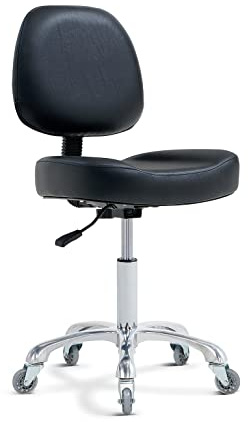 Vanity Rolling Chair Esthetician Shop Stool with Wheels,Ergonomic Lash Armless Office Chair, Desk Chair for Makeup Bedroom Classroom (Black)