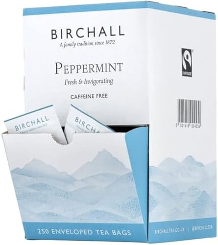 Birchall Tea Bags Peppermint Tea Gift Set, Experience the Cool and Crisp Flavors of Peppermint Leaves Tea, Box of 250 Enveloped Plant-Based Tea Bags