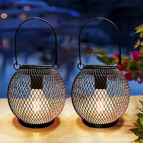 pearlstar Solarlampen für außen Garten 2er Set Schwarz metall Wasserdichte Solar Leuchten Hänge Garten draußen - Solar Tischlampe für draußen - Ankai Hof Gartenleuchten Deko (style1)