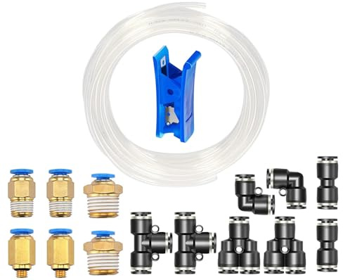 HUAZIZ 10 Meter PU Pneumatikschlauch, Pneumatic Polyurethane Schlauch,Transparent Flexibel Druckluftschlauch, Outside 8 mm x Inside 5 mm mit 14 Stück Black Pneumatikverbinder (Y/T/L/I förmig)