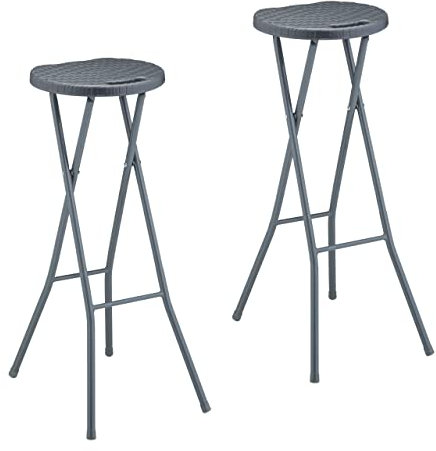 Relaxdays Set de 2 Taburetes Altos para Cocina, Banquetas de Bar, Plegables, Plástico, Acero, 80 x 34 x 45 cm, Gris