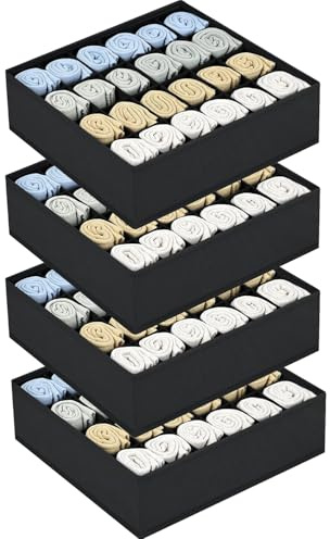 Homsorout Organizer Cassetti, Set di 4 Pieghevole Divisori per Cassetti Non Tessuto, 24 Scompartimenti Calzini, Organizer per Cassetti Separatori per Cassetti Organizzatore Cassetti, Nero