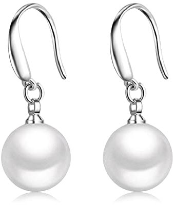 Silber 925 Hängende Perlen Ohrringe, 10mm mit Perlen für Damen, Frauen und Mädchen