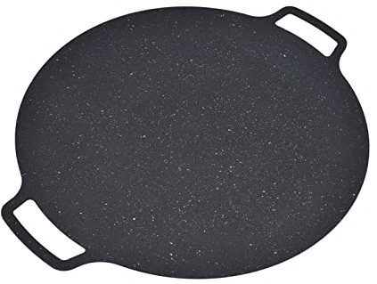 HOHXFYP Korean BBQ Grill, Iron Without Stick Grill Tray, Round Korean Traditional BBQ Grill Pan Bag Included, Fast Heat Up,for Pork Belly, Pancakes, Fried Rice Cakes, Ribs(36cm-Black)