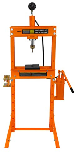 Hydraulische Werkstattpresse 20 Tonne Tisch- Bodenaufstellung Pulverbeschichteter Stahl Abnehmbares Manometer Handpumpe Einstellbarer Vertikaler Arbeitsbereich 0-1015mm GRATIS 8 Dorne & 1 Adapter